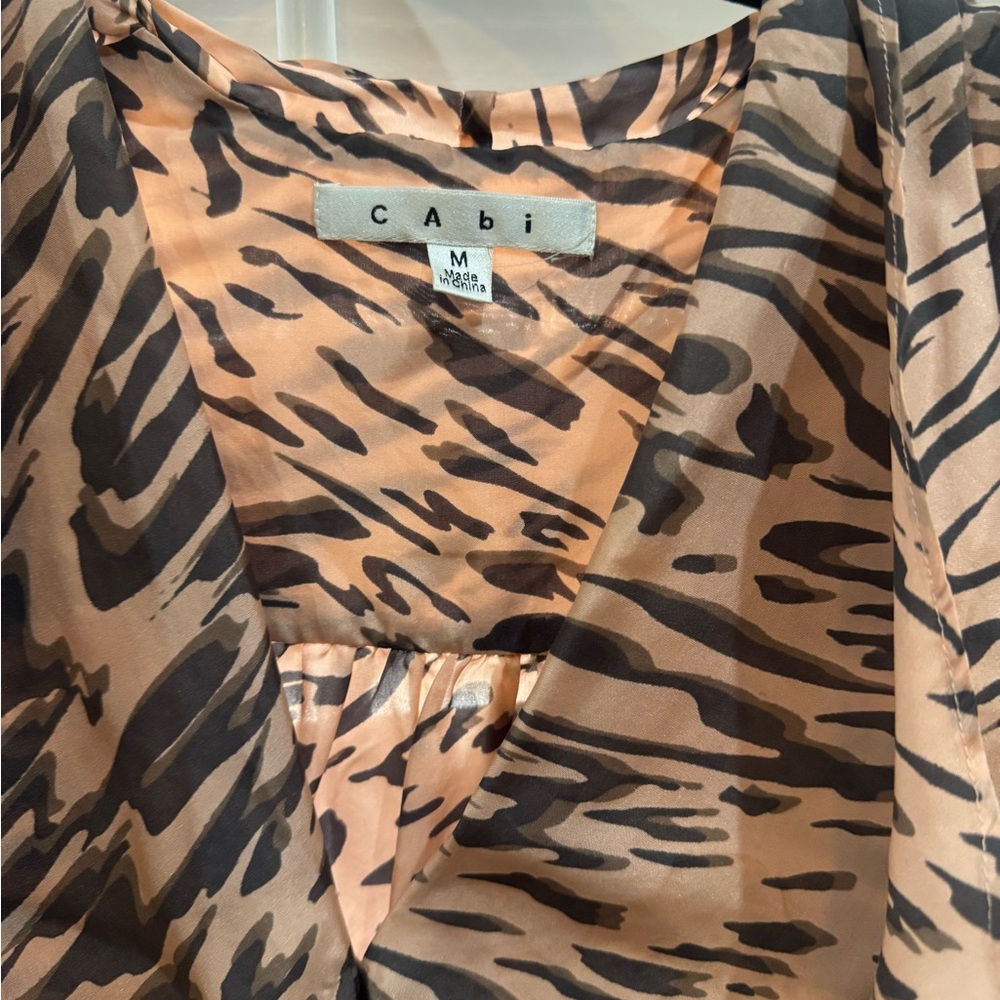 CAbi Zebra Print Blouse in Brown and Tan